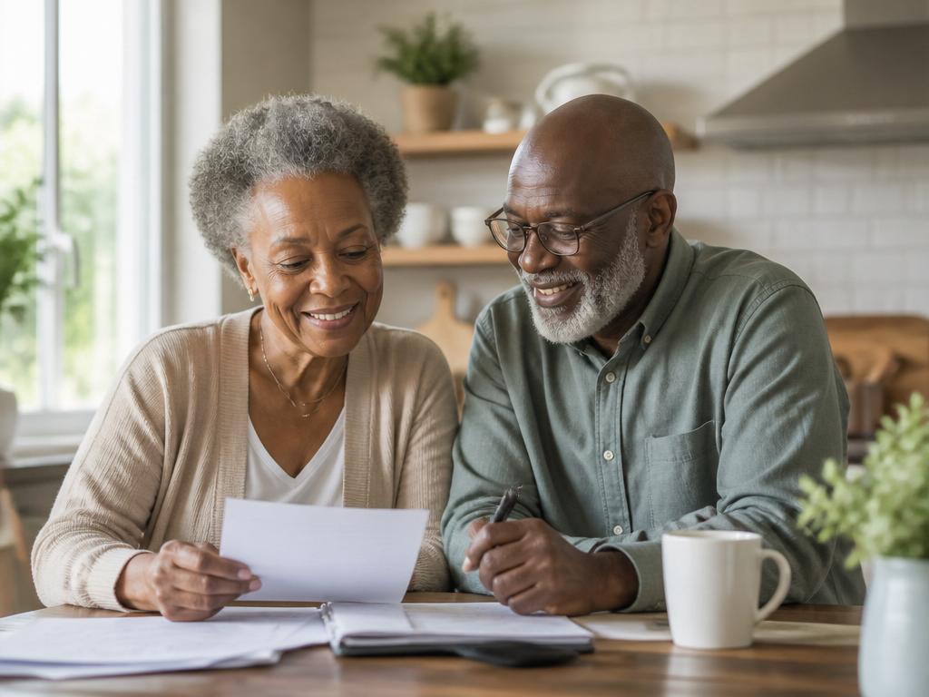 Senior couple reviewing their eligibility results together at a kitchen table